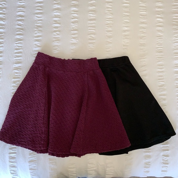 H&M Dresses & Skirts - Bundle 2 Burgundy & Black Flare Skater Mini Skirts